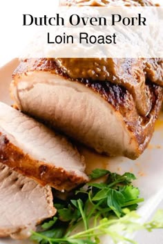 tender pork loin roasted and browned on the outside & drizzled with scrumptious pan gravy. Baked Pork Loin Roast, Dutch Oven Pork Loin, Oven Baked Pork Loin, Oven Pork Loin, Recipes For Brisket, Slow Cooked Pork Loin, Ham Meals