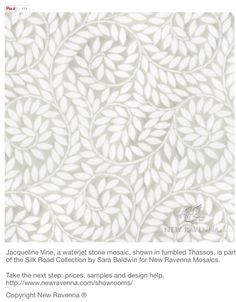 a white and grey wallpaper with leaves on it's side, in the shape of circles