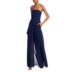 Nwt Halston Womens Navy Georgette Overlay Sequin Strapless Jumpsuit ~ Size 2 Dramatic In Its Georgette Overlay, This Sequined Jumpsuit Exudes Flair. Strapless ~ Concealed Side Zip ~ Seamed Waist ~ Fully Lined ~ Polyester/Nylon ~ Dry Clean ~ Imported Size & Fit Rise, About 12.25" Inseam, About 33.5" Leg Opening, About 25.5" Strapless Blue Jumpsuit For Party, Blue Strapless Jumpsuit For Party, Blue Strapless Jumpsuit For Night Out In Spring, Blue Strapless Jumpsuit For Spring Night Out, Chic Blue Strapless Jumpsuit For Evening, Chic Blue Strapless Jumpsuit For Party, Blue Strapless Jumpsuit For Evening In Spring, Blue Strapless Jumpsuit For Spring Evening, Elegant Blue Strapless Jumpsuit