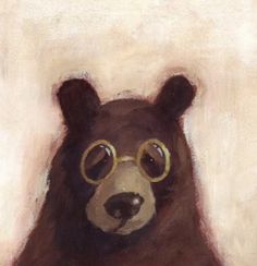 a painting of a brown bear wearing glasses