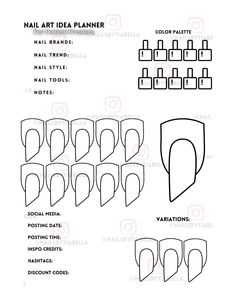 nail art idea planner with different shapes and colors