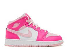 Air Jordan 1 Mid GS 'Fierce Pink' - Air Jordan - FD8780 116 - white/medium soft pink/fierce pink | Flight Club Παπούτσια Nike Free, Wallpaper Nike, Jordan Swag, Pink Jordans, Pink Aurora, Decals Codes, Trendy Shoes Sneakers, Preppy Shoes, Bloxburg Decals