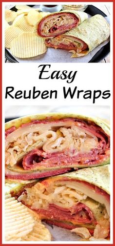 easy reuben wraps with bacon, cheese and lettuce in them are ready to be eaten