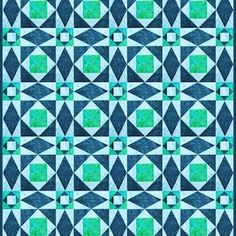 a blue and green quilt with squares on it