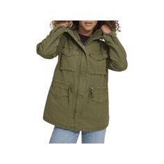 This stylish and versatile Women's Levi's Lightweight Hooded Anorak Military Jacket is a timeless pick to keep you comfortable.Click on this WOMEN'S GUIDE to find the perfect fit and more! This stylish and versatile Women's Levi's Lightweight Hooded Anorak Military Jacket is a timeless pick to keep you comfortable.Click on this WOMEN'S GUIDE to find the perfect fit and more! FEATURES Attached drawstring hood Long sleeves Snap cuffs Adjustable drawstring waistband Button & zipper closure 2 chest Levi's Utility Jacket With Pockets, Levi's Utility Jacket, Hooded Parka With Flap Pockets For Outdoor Activities, Khaki Windbreaker With Double-lined Hood, Casual Green Utility Jacket With Adjustable Hood, Levi's Hooded Outerwear For Cold Weather, Fall Parka With Flap Pockets For Outdoor Activities, Casual Parka With Flap Pockets For Outdoor Activities, Levi's Hooded Outdoor Outerwear