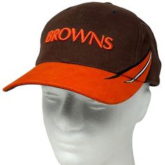 a brown and orange hat with the words browns on it