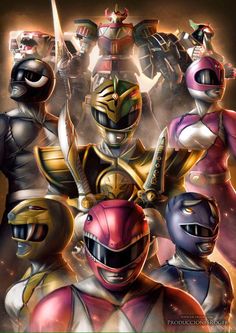 the power rangers are all wearing helmets