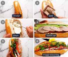 instructions on how to make a sandwich with meat, cheese and vegtables