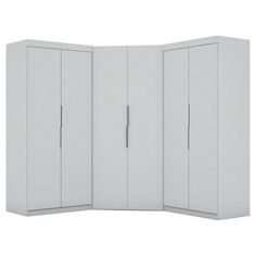 a white room divider with three doors