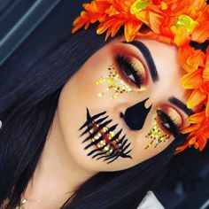 Makeup Looks For Green Eyes, Makeup Pictorial, Orange Makeup, Halloween Makeup Pretty, Halloween Eye Makeup, Amazing Halloween Makeup, Halloween Makeup Inspiration