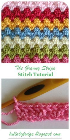 the granny stitch stitch is being used to make a crochet pattern for an afghan