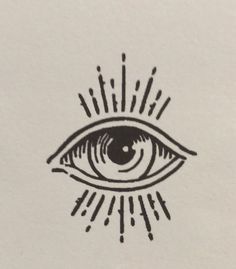 an eye with rays coming out of it's irise, drawn in black ink