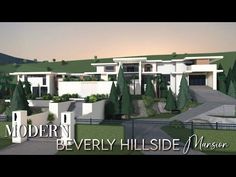 the modern beverly hillside mansion is shown in this video game, with trees and bushes surrounding