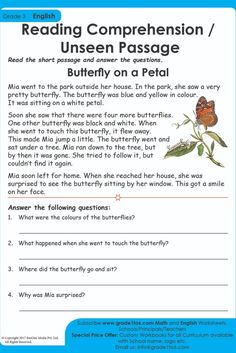 reading worksheet for children with an image of a butterfly