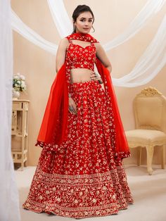 Fill vibrant hues in the upcoming wedding season with our captivating "attractive red embroidered georgette wedding wear lehenga choli" from Ethnic Plus. This stunning red lehenga choli ensemble is the perfect choice for your weddings, receptions, and other special occasions. With its rich red color and intricate embellishments, you are sure to make a lasting impression wherever you go.
The lehenga features a beautiful georgette material adorned with sequin work, zari work, and embroidery detail Stylish Lehenga, Red Lehenga Choli, Georgette Material, Weddings Receptions, Red Lehenga, Zari Work, Net Dupatta, Pink Sequin, Embroidery Details