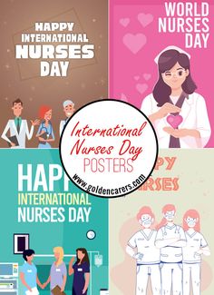 the international nurses day poster is shown in four different colors and font styles, with people standing