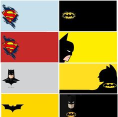 four different batman logos with the same color scheme