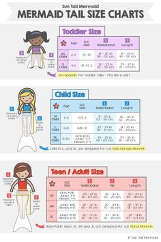 mermaid tail size chart for girls