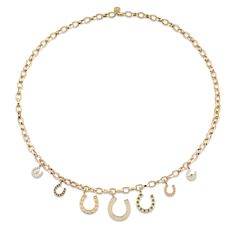 Gold & Diamond Multi-Horseshoe Necklace - Sydney Evan Fine Jewelry Good Luck Horseshoe Charms Jewelry, Horseshoe Necklace, Gold Flats, Sydney Evan, Link Chain, Lobster Clasp, Charm Necklace, Gold Diamond, Sydney