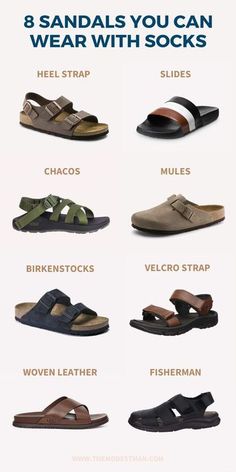 Wearing socks and sandals together?! Yeah, you can pull it off. Here are the best types of sandals to wear with socks. Man Sandals Leather Style, Type Of Shoes Men, Shoe Types For Men, Men Outfits With Sandals, Sandals Outfit For Men, Sandal For Men Style, Men Footwear Sandals, Men Sandals Style, Socks With Sandals Men