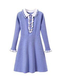 Vintage knitted sweater a-line dress Casual Fall Dresses With Collar, Casual Collared Winter Dress, Casual Winter Dress With Doll Collar, Spring Fitted A-line Sweater Dress, Vintage Knitted Sweater, Patterns In Nature, Vintage Knitting, Solid Dress, Peter Pan Collar