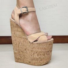 Women Sandals Platform Wedges Height Increase 22CM High Heels Ladies Sandals Sho | eBay Party Wedge Sandals With Wooden Heel And Round Toe, Party Closed Toe Wedge Sandals With Wooden Heel, Closed Toe Wedge Sandals With Wooden Heel For Party, Platform Footwear, Modern Heels, Casual Leather Sandals, Peep Toe Wedge Sandals, Pretty Heels, Extreme High Heels