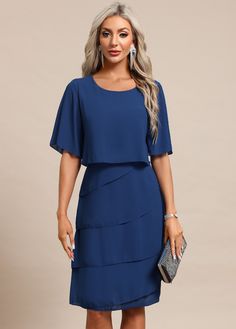 Blue Mini Dress With Side Zipper, Blue Fitted Mini Dress With Side Zipper, Blue Summer Dress With Side Zipper, Blue Dresses With Side Zipper, Blue Knee-length Dresses With Side Zipper, Blue Knee-length Mini Dress With Back Zipper, Fitted Blue Dress With Side Zipper, Half Sleeve, Half Sleeves