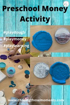 there is a collage of photos showing how to play with money