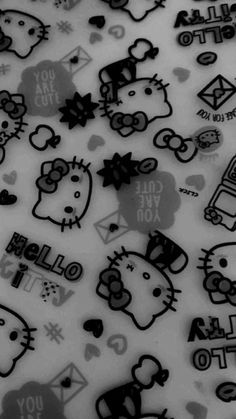 black and white photo of hello kitty wallpaper