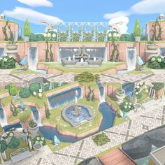 an artistic rendering of a garden with fountains