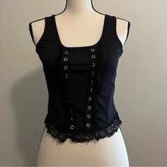 Ribbon Tank Crop Top From Cider Brand New Never Worn Good Quality Black Gothic Tank Top For Spring, Cider Tops, Tank Crop Top, Lace Ribbon, Cropped Tank Top, Lorraine, Cider, Good Quality, Fashion Inspo