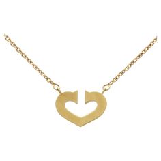 Vintage Cartier Open Double C Heart Pendant Necklace in 18k Yellow Gold For Sale at 1stDibs | cartier heart necklace, cartier open heart, cartier heart Necklace Cartier, C Heart, Herzogin Von Cambridge, Gold For Sale, Heart Motif, Safety Chain, Open Heart, Heart Pendant Necklace, Pendant Set