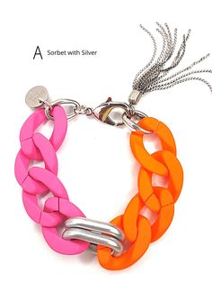 Silicone & Acrylic Link Bracelet Sorbet or Cocoa Trendy Pink Chain Bracelet With Adjustable Chain, Trendy Pink Adjustable Chain Bracelet, Trendy Multicolor Chain Bracelet For Party, Trendy Pink Chunky Chain Jewelry, Trendy Multicolor Chain Bracelets, Trendy Multicolor Chain Bracelet, Colored Acrylic, Geometric Prints, Fun Bracelet