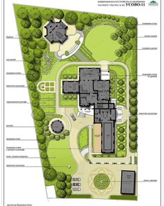 an architectural drawing shows the layout of a house and its surrounding grounds, including a large courtyard