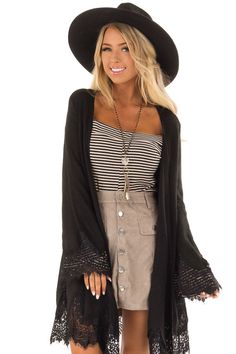 Black Open Cardigan with Lace Trim Detail Cute Tops For Women, Cute Boutiques, Boutique Tops, Open Cardigan, Trim Detail, Tops For Women