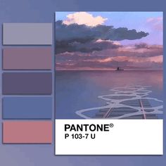 pantone's color scheme for the ocean with a boat in the distance and clouds above