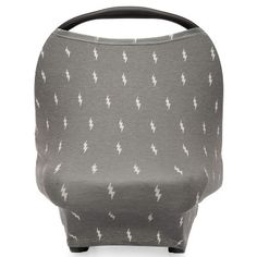 a grey and white chair with lightning print on the seat cover, it is facing forward