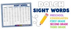 the sight words worksheet is shown with a pencil