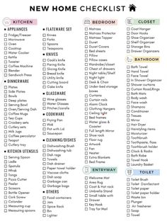 a printable new home checklist with the words,'new home checklist '