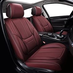 the interior of a car with brown leather seats