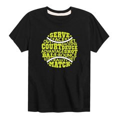 a black t - shirt with the words serve out in green and yellow on it