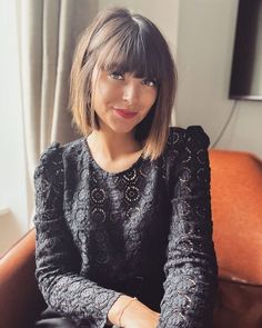 Top 20 Short Hairstyles For Thin Hair To Boost Inner Glamour Bob With Straight Across Bangs, Cute Bob With Fringe, Cubby Face With Bangs, Short Hair And Bangs Straight, Short Bob Hairstyles Fringe, Brunette Bob Hairstyles With Fringe, Short Brunette Hair With Fringe, Chocolate Brown Bob Haircut With Bangs, Short Bob With Bangs Balayage