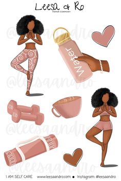 Self Care Challenges, Planner Pictures, Exercise Stickers, Nubian Art, Self Care Guide, Fitness Stickers, Melanin Art, American Stickers, Image Positive