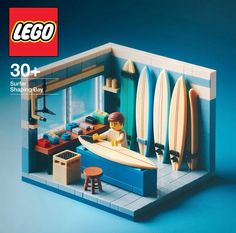 a lego set with surfboards on the wall