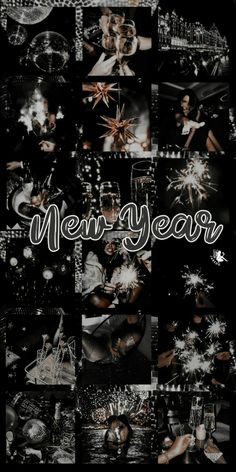 new year party flyer with sparklers and photoshopped images in black and white