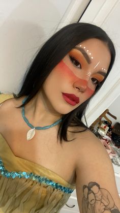 Pocahontas Halloween Makeup, Pocahontas Makeup Look, Pocahontas Makeup, Pocahontas Halloween, Pocahontas Aesthetic, Pocahontas Disney, Up Disney, Rainbow Makeup, Makeup Aesthetic