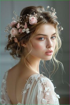 a beautiful woman with flowers in her hair