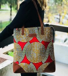 Yellow Tote Bag, Ethno Style, Ethnic Bag, Ankara Print, Art Bag, Red Gifts