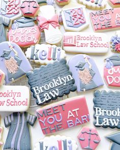 decorated cookies are displayed on a table for the school's annual celebration, which is being held at brooklyn law school