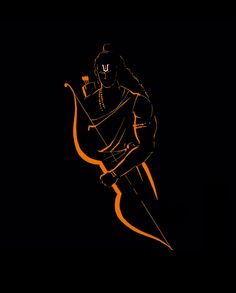 an artistic illustration of lord rama holding the arrow in his hand, on a black background